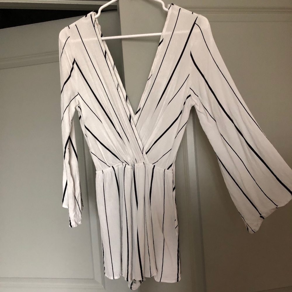 Striped long sleeve romper